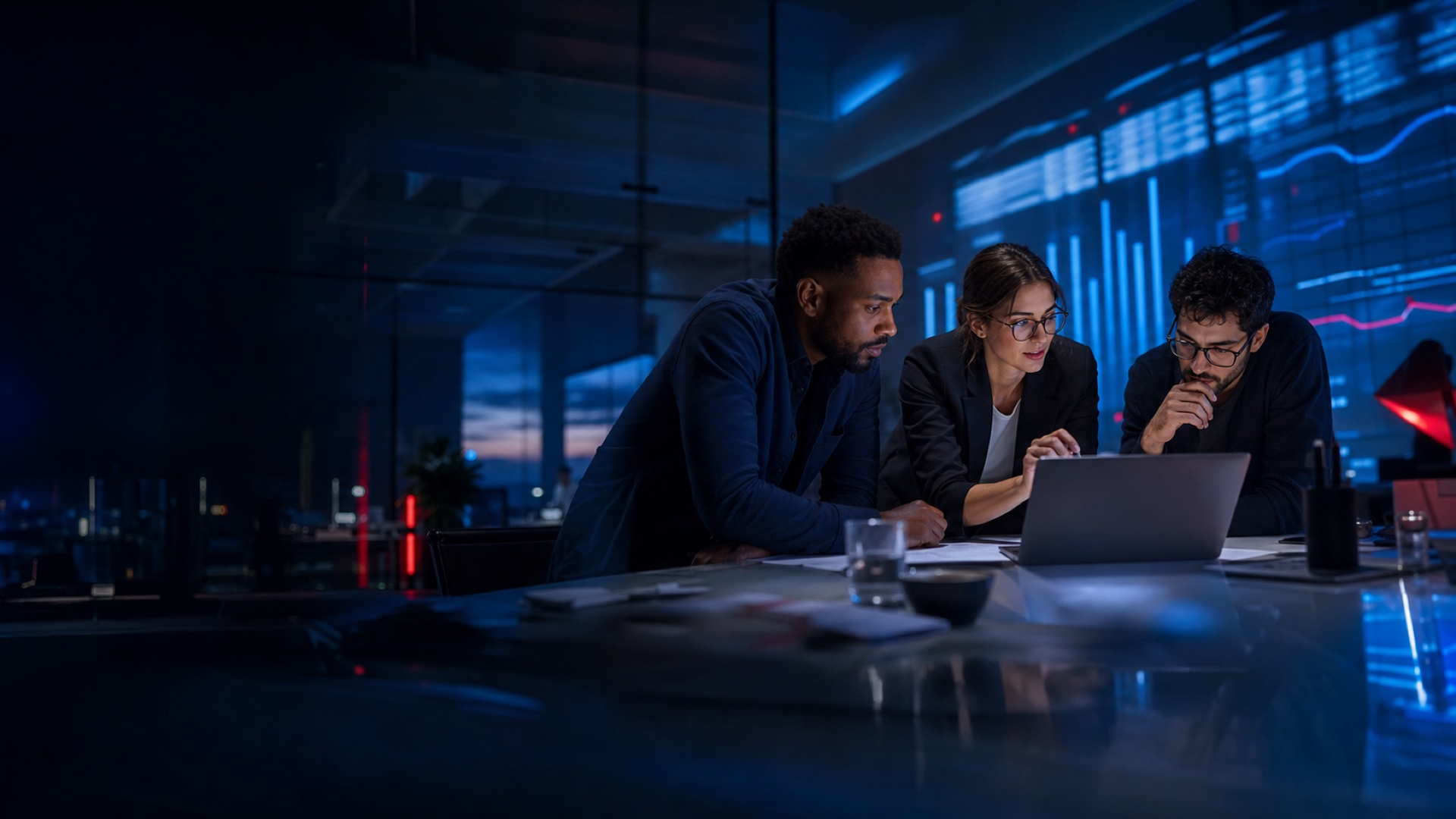 Conceptual image of professionals reviewing a digital business strategy together