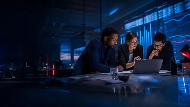 Conceptual image of professionals reviewing a digital business strategy together